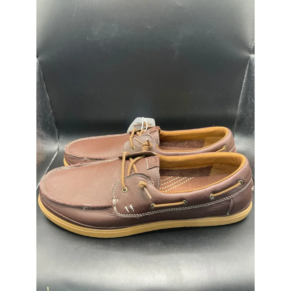 Hey Dude Harbor Lo Craft Leather Shaved Brown Boat Shoes Mens 13 45094-2LR